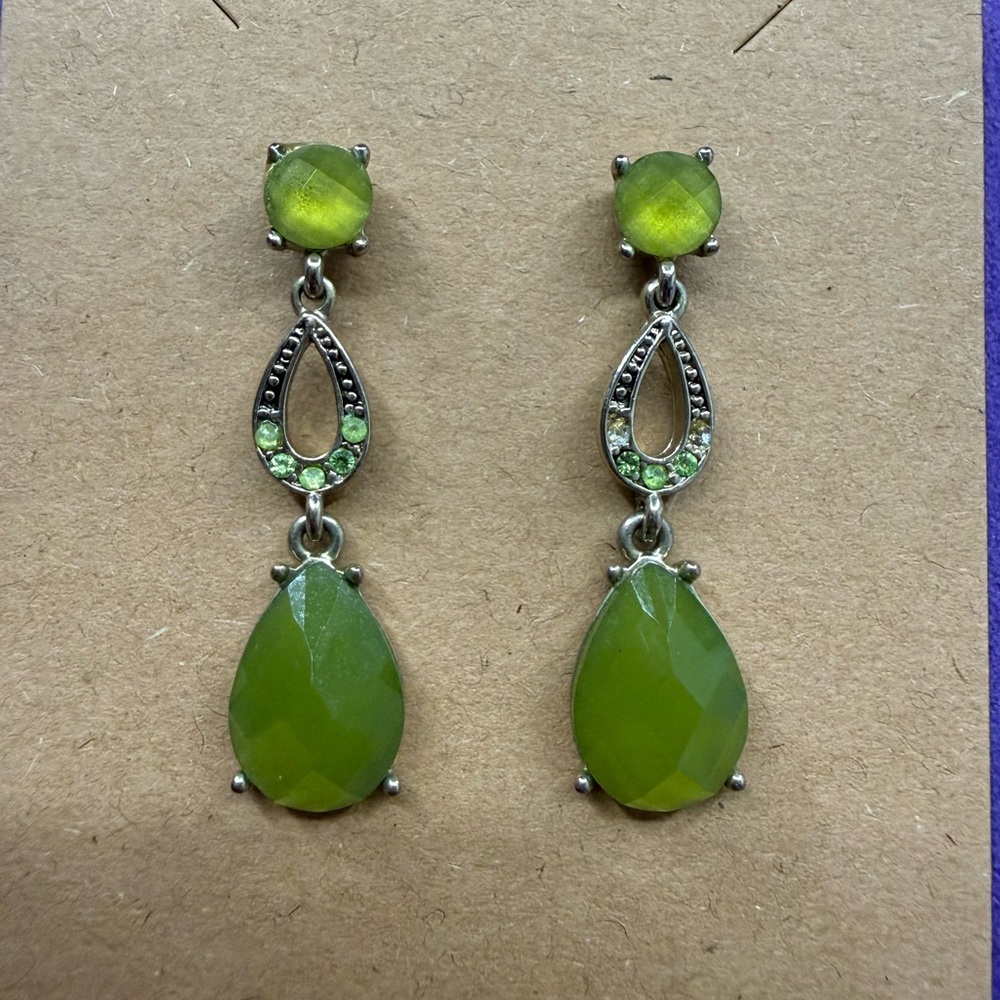 Liz Claiborne Green and Silver Drop Earrings